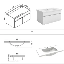 Ensemble meuble de salle de bain 80cm simple vasque + colonne de rangement + miroir lumineux Blanc