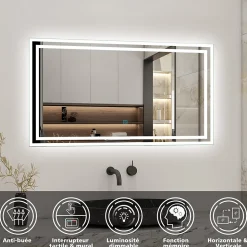 Ensemble meuble de salle de bain 80cm, vasque céramique et LED miroir mural, blanc