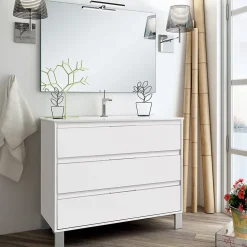 Ensemble meuble de salle de bain 80cm simple vasque + colonne de rangement TIRIS - blanc
