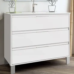 Ensemble meuble de salle de bain 80cm simple vasque + colonne de rangement TIRIS - blanc