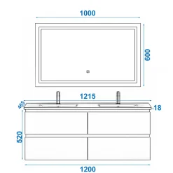 Ensemble meuble de salle de bain 120cm, vasque céramique et LED miroir, chêne