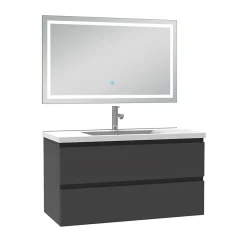 Ensemble meuble de salle de bain avec tiroirs 100cm, vasque céramique et LED miroir, anthracite