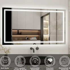 Ensemble meuble de salle de bain avec tiroirs 100cm, vasque céramique et LED miroir, anthracite