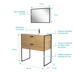Ensemble meuble de salle de bain 80x45cm style industriel couleur chene naturel - vasque blanche