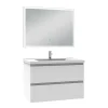 Ensemble meuble de salle de bain 80cm, vasque céramique et LED miroir rectangulaire, blanc