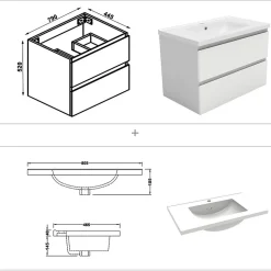 Ensemble meuble de salle de bain 80cm, vasque céramique et LED miroir rectangulaire, blanc