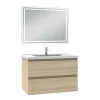 Ensemble meuble de salle de bain 80cm, vasque céramique et LED miroir mural, chêne