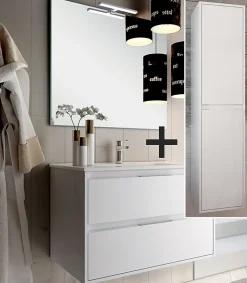 Ensemble meuble de salle de bain 80cm simple vasque + colonne de rangement IRIS - blanc