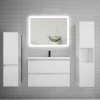Ensemble meuble de salle de bains 80cm, simple vasque et colonne et LED miroir rectangulaire,blanc