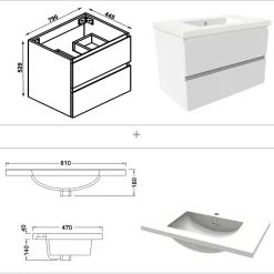Ensemble meuble de salle de bains 80cm, simple vasque et colonne et LED miroir rectangulaire,blanc