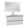 Ensemble meuble de salle de bain avec tiroirs 100cm, vasque céramique et LED miroir, blanc