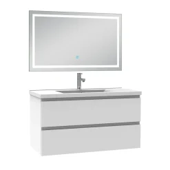 Ensemble meuble de salle de bain avec tiroirs 100cm, vasque céramique et LED miroir, blanc