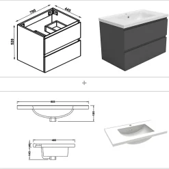 Ensemble meuble de salle de bain 80cm, vasque céramique + colonne + miroir lumineux, anthracite