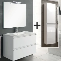 Ensemble meuble de salle de bain 80cm simple vasque + colonne de rangement - BALEA - blanc