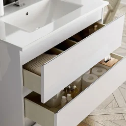 Ensemble meuble de salle de bain 80cm simple vasque + colonne de rangement - BALEA - blanc