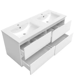 Ensemble meuble de salle de bain 120cm, vasque céramique et LED miroir mural, blanc