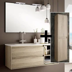 Ensemble meuble de salle de bain 120cm vasque déportée + colonne de rangement OLYMPE - cambrian (chêne)