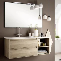 Ensemble meuble de salle de bain 120cm vasque déportée + colonne de rangement OLYMPE - cambrian (chêne)