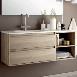 Ensemble meuble de salle de bain 120cm vasque déportée + colonne de rangement OLYMPE - cambrian (chêne)