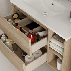 Ensemble meuble de salle de bain 120cm vasque déportée + colonne de rangement OLYMPE - cambrian (chêne)