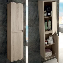 Ensemble meuble de salle de bain 120cm vasque déportée + colonne de rangement OLYMPE - cambrian (chêne)