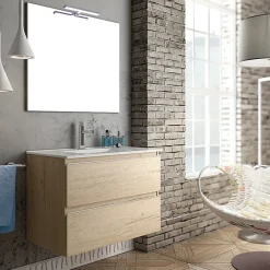 Ensemble meuble de salle de bain 80cm simple vasque + colonne de rangement - BALEA - bambou (chêne clair)