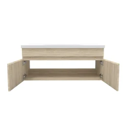 Ensemble meuble de salle de bain 100cm, vasque céramique + colonne + LED miroir, chêne