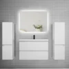 Ensemble meuble de salle de bain et lavabo blanc (L.80cm) 2 tiroirs + meuble haut x2 + lavabo + miroir LED