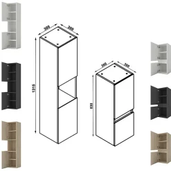 Ensemble meuble de salle de bain 80cm, simple vasque + colonne + LED miroir rectangulaire,blanc
