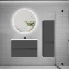 Ensemble meuble de salle de bain et lavabo anthracite (L.80cm) 2 tiroirs + meuble haut + lavabo + miroir rond LED