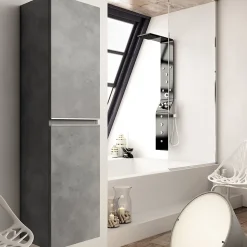 Ensemble meuble de salle de bain 120cm double vasque + colonne de rangement - BALEA - ciment (gris)