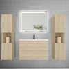 Ensemble meuble de salle de bains 80cm, vasque + colonne + LED miroir mural,chêne