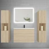 Ensemble meuble de salle de bains 80cm, simple vasque + colonne + LED miroir rectangulaire,chêne