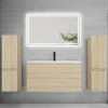 Ensemble meuble de salle de bains 100cm, simple vasque + colonne + LED miroir,chêne