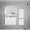Ensemble meuble de salle de bain et lavabo blanc (L.80cm) 2 tiroirs + meuble haut + lavabo + miroir LED