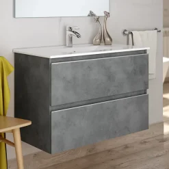 Ensemble meuble de salle de bain 60cm simple vasque + colonne de rangement - BALEA - ciment (gris)