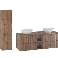 Ensemble meuble double vasque 140cm 2 niches et colonne Tao Bois