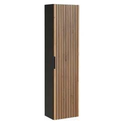 Ensemble meuble double vasque 140cm 2 niches miroirs LED et colonne Gaia Bois et Noir - Vasque Noir