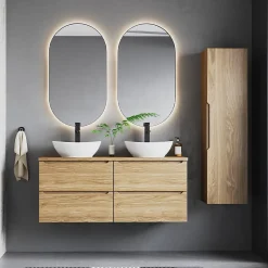 Ensemble meuble double vasque 120cm et colonne Viggo Bois