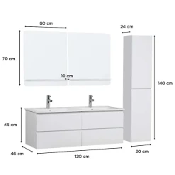 Ensemble meuble double vasque SORRENTO 120cm avec plan céramique