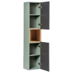 Ensemble meuble double vasque 140cm 4 tiroirs miroirs LED et colonne Jade Vert et Bois