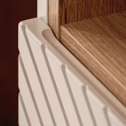 Ensemble meuble double vasque 160cm 4 tiroirs panier à linge et colonne Manoa Cachemire et Bois