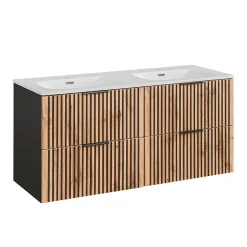 Ensemble meuble double vasque encastree 120cm et colonne Gaia Bois