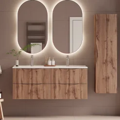 Ensemble meuble double vasque encastree 120cm et colonne Tao Bois