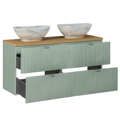 Ensemble meuble double vasque 120cm 4 tiroirs et colonne Jade Vert et Bois