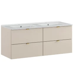 Ensemble meuble double vasque encastree 120cm et colonne Azel Cachemire