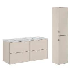 Ensemble meuble double vasque encastree 120cm et colonne Alba Cachemire