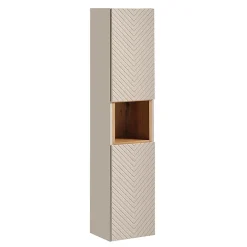 Ensemble meuble double vasque 120cm 4 tiroirs miroirs LED colonne et 3 armoires murales Manoa Cachemire et Bois