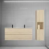Ensemble meuble double vasque L.120cm chêne 4 tiroirs + lavabo + colonne