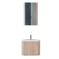 Ensemble meuble lave-mains d'angle décor chêne KODA + armoire miroir